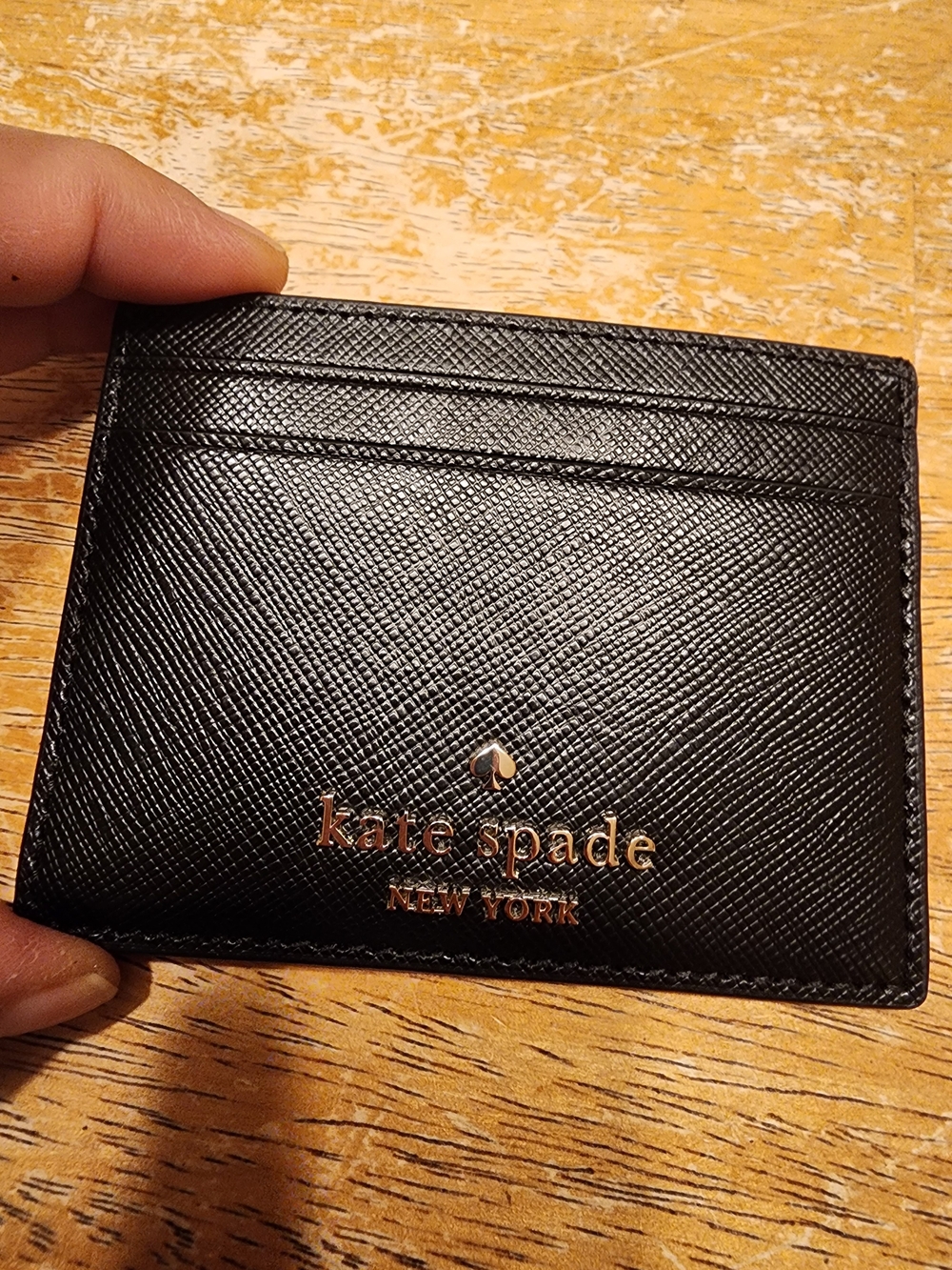 kate spade Black Leather Slim Card Case with Gold Logo